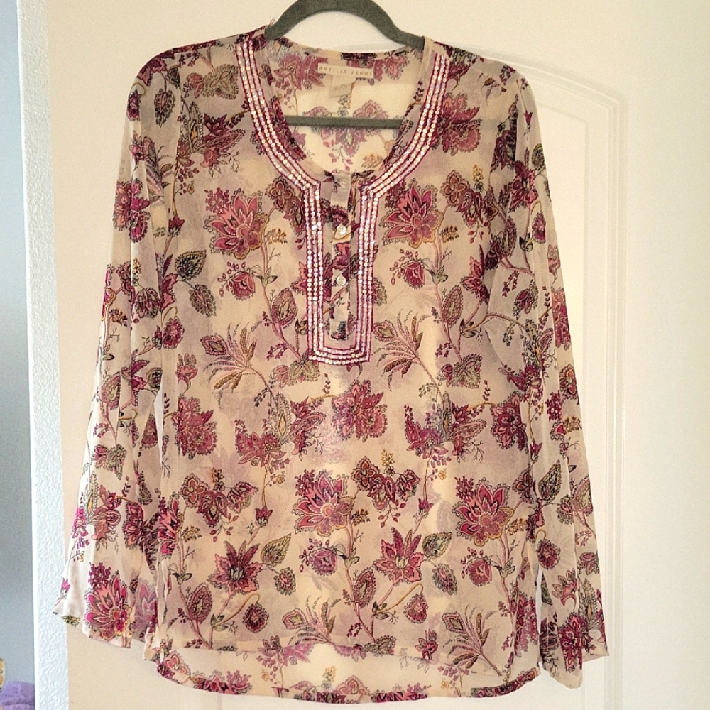 Floral Print Sheer Blouse